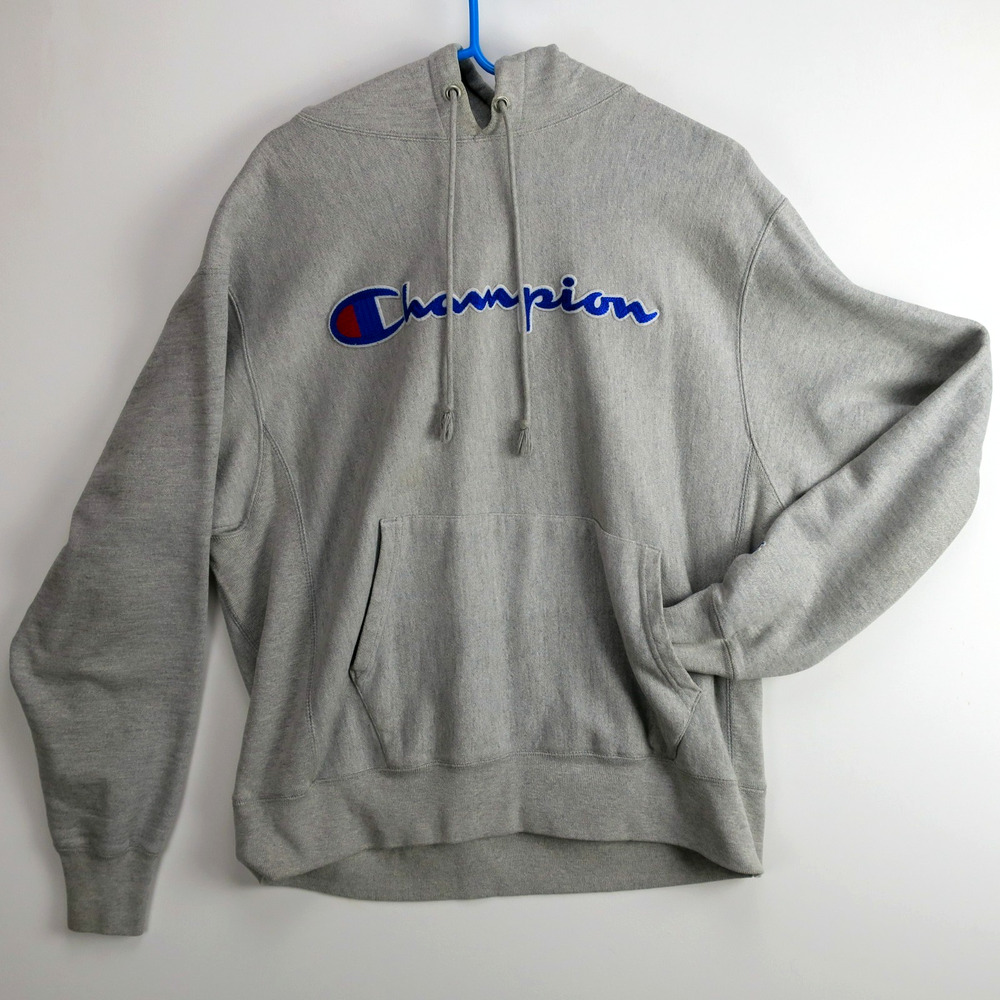 Champion Reverse Weave Hoodie Men's Large Heather Gray Heavyweight Sweatshirt